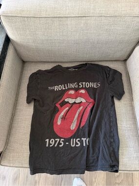 the Rolling Stones Black Tee with Red Tongue Graphic